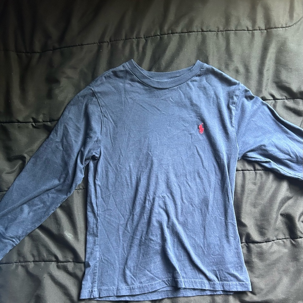 Blue Long Sleeve Shirt with Red Logo